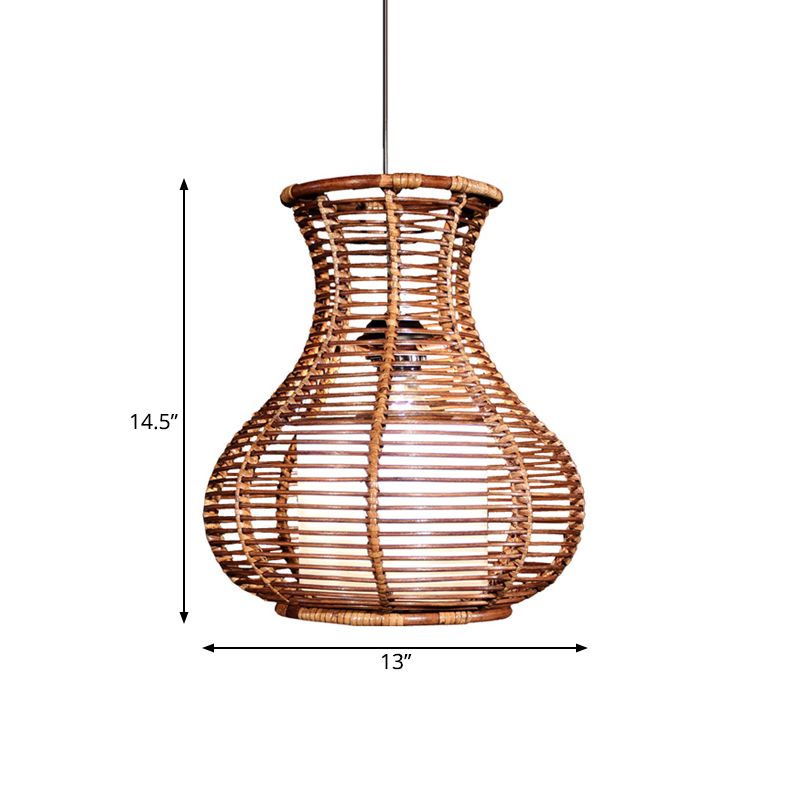 Vaso giapponese Rattan lampada sospesa a 1 ciondolo a sospensione a 1 luci in marrone per il ristorante Cafe