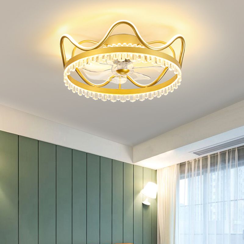 Kids Style Crown Shape Ceiling Fan Lights Metal 2 Light LED Flush Lights