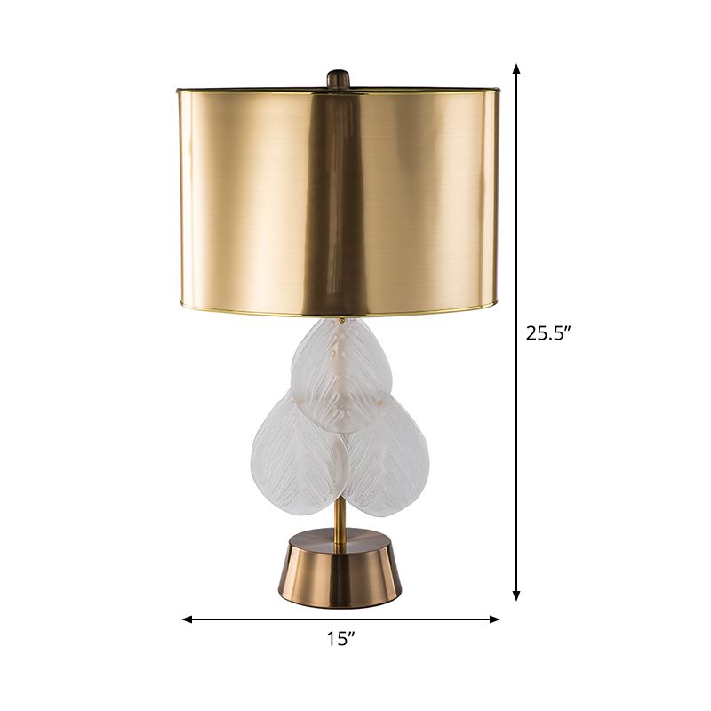 Metal Drum Nightstand Lamp Luxury 1 Bulb Night Table Lighting in Gold for Bedroom