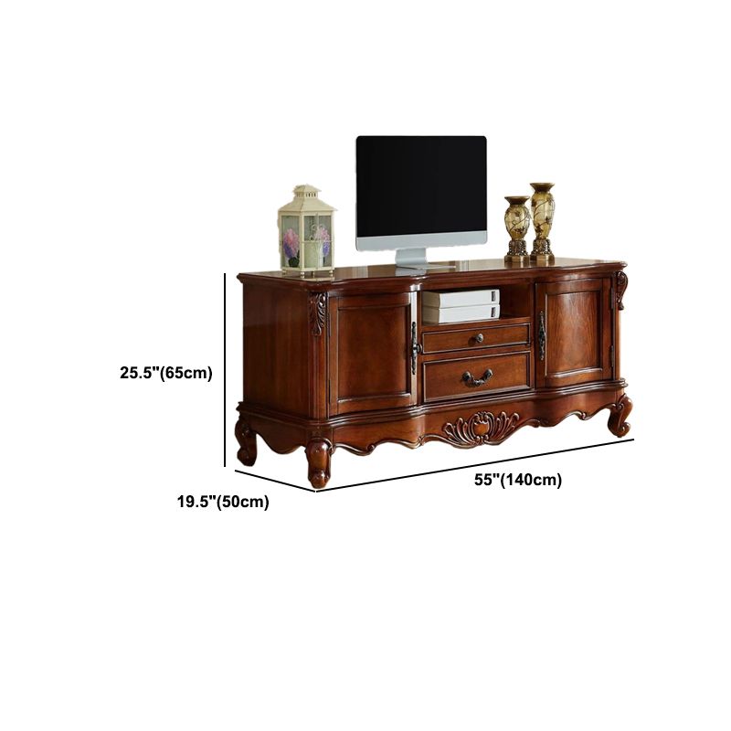 Traditional Style TV Stand Brown Birch Wood TV Cabinet with Shelves