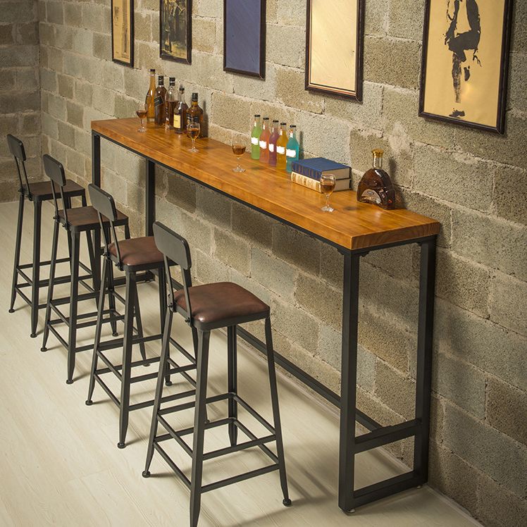 Industrial Bar Table Solid Wood Bar Dining Table with Trestle Base