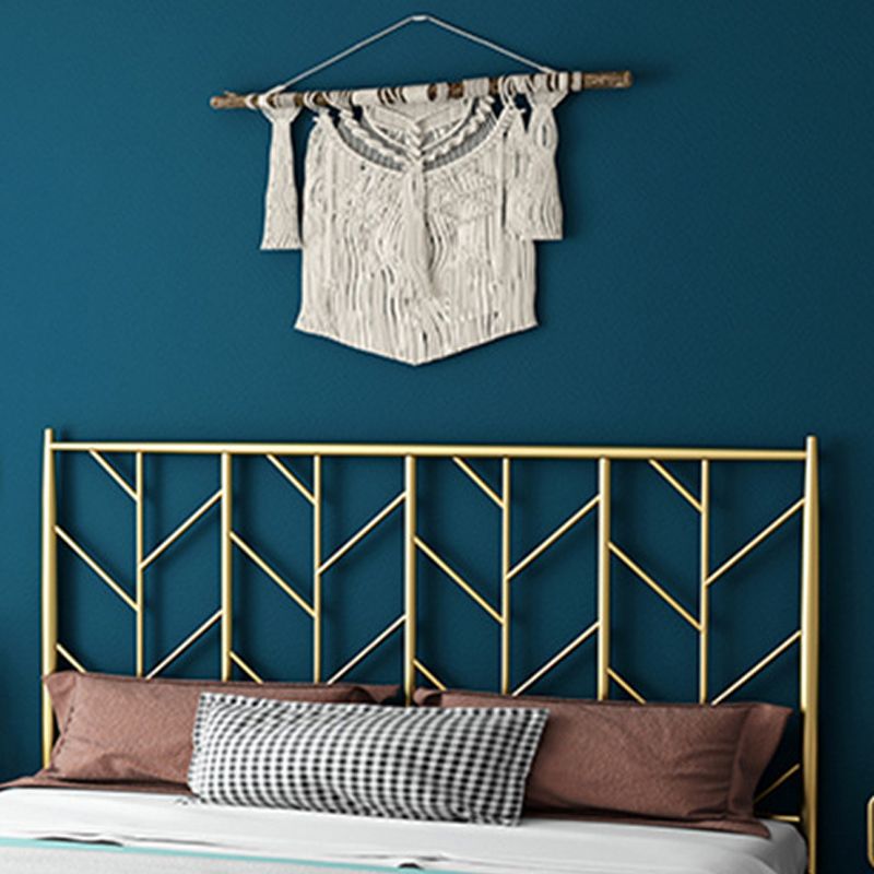 Scandinavian Iron Frame Bed with Open-Frame Headboard and Tall Clearance