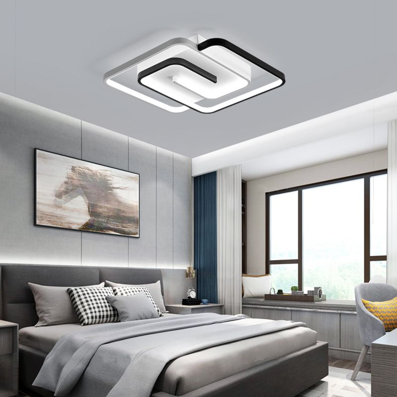 Metal LED Modern Flush Mount Geometric Shape Ceiling Lamp with Acrylic Shade for Bedroom