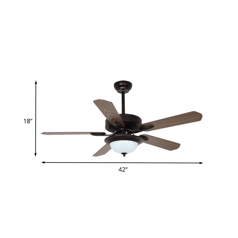 42 "W LED Hangende ventilator Lichte platteland Woonkamer Muur/afstandsbediening 5 Blades Semi -vlakke mount met koepel witte textuur glazen schaduw in donkere koffie