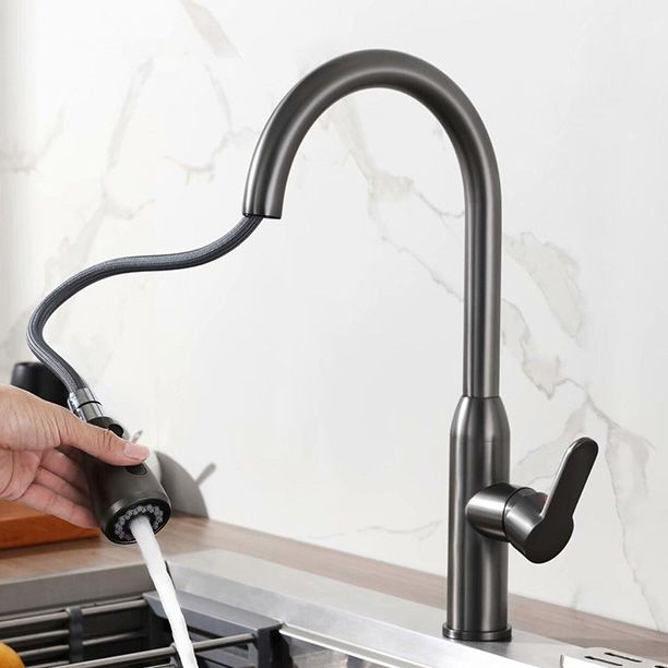 Modern Copper Kitchen Sink Faucet Single Handle High Arc Retractable Kitchen Faucet