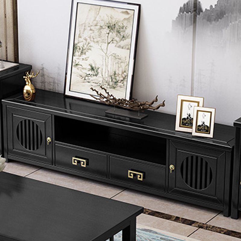 Solid Wood TV Cabinet Traditional Style Household Simple Open TV Stand Console