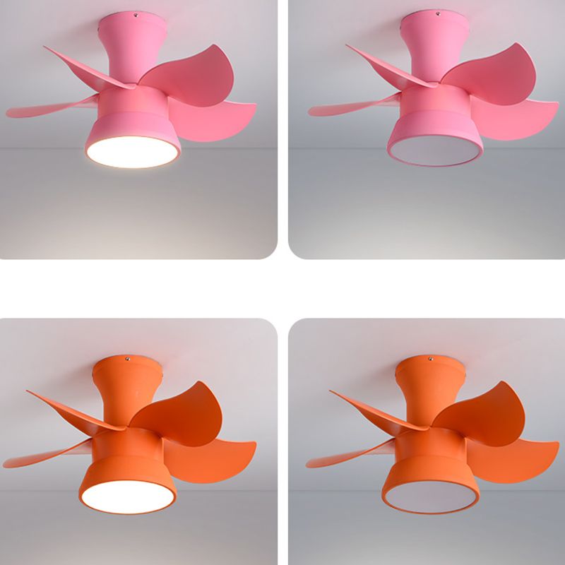 Macaron Style Ceiling Fan Lamp Frequency Conversion Kids Room LED Semi Flush Light