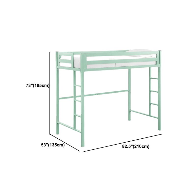 Contemporary High Loft Bed with Built-In Ladder and Guardrail in Green