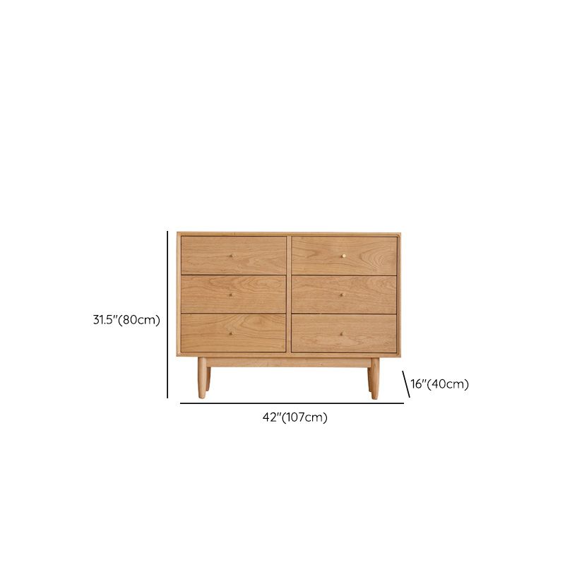 Natural Wooden Kids Furniture Horizontal 6 Drawers Baby Dresser