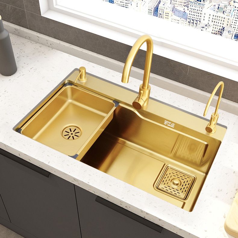 Glam Stainless Kitchen Sink Golden with Faucet Cutting-Board Drain Assembly Sink