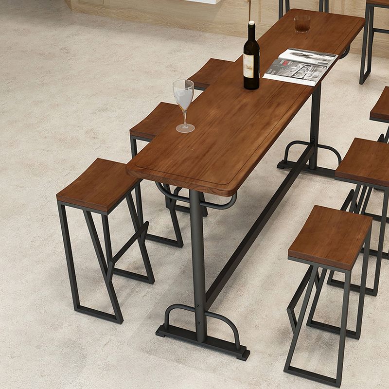 Pine Wood Bar Table Rectangle Industrial Bar Dining Table with Trestle Base in Black