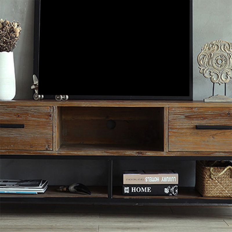 Industrial Wood TV Console Open Storage TV Media Stand for Living Room