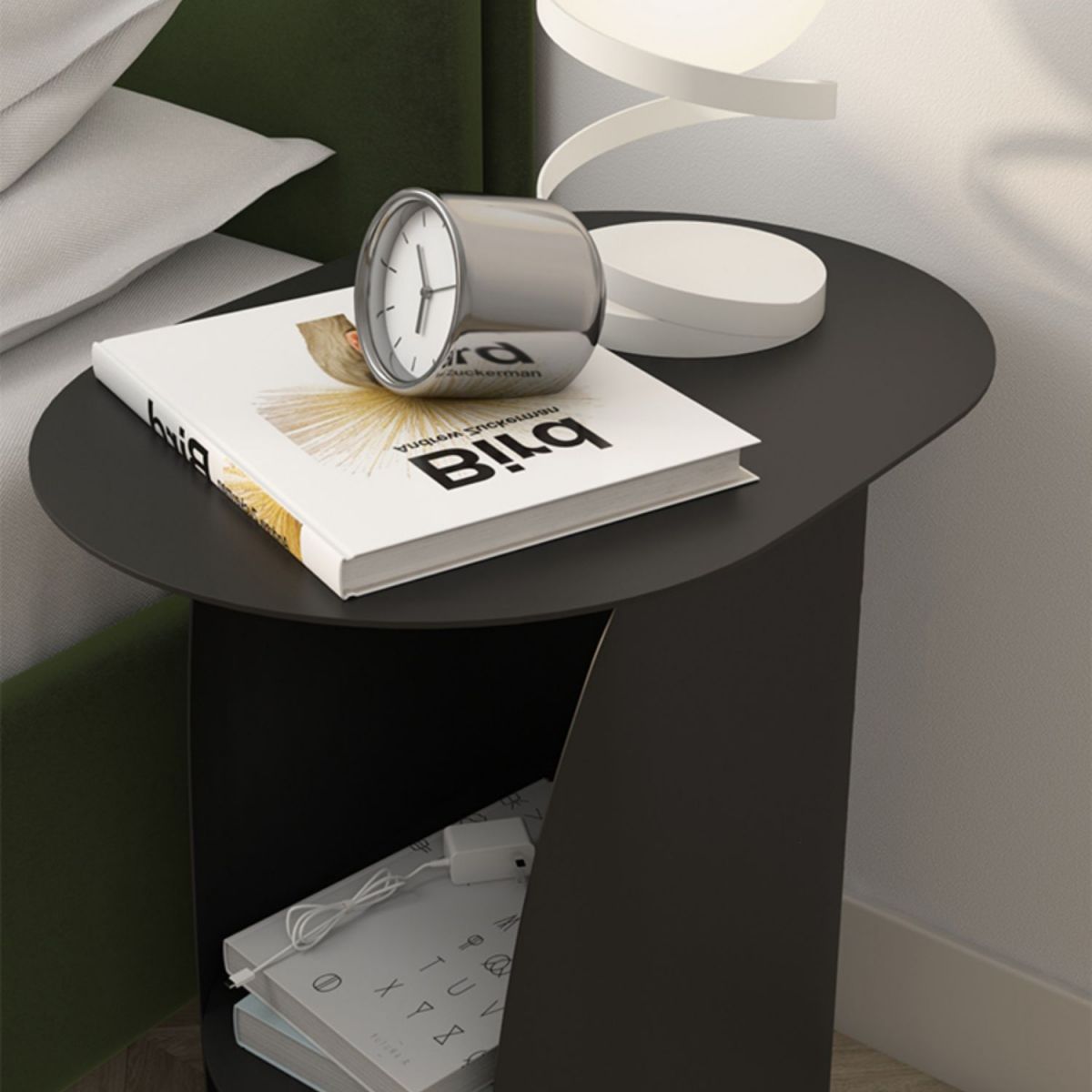 14"W X 20"H Modern Bedside Cabinet Metal Nightstand with 2 Shelves