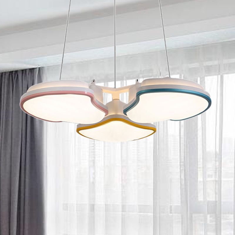 3-Head Kid Bedroom Pendant Lighting with Leaf Metal Shade Multicolor LED Hanging Pendant Light