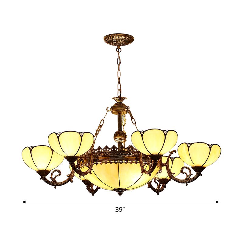 Blossom Yellow Glass Pendant Chandelier Baroque 8 Lights Black Drop Lamp for Bedroom