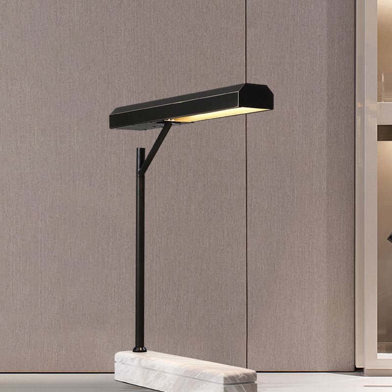 Metal Shaded Desk Light Modernist LED Night Table Lamp in Black with Marble Base