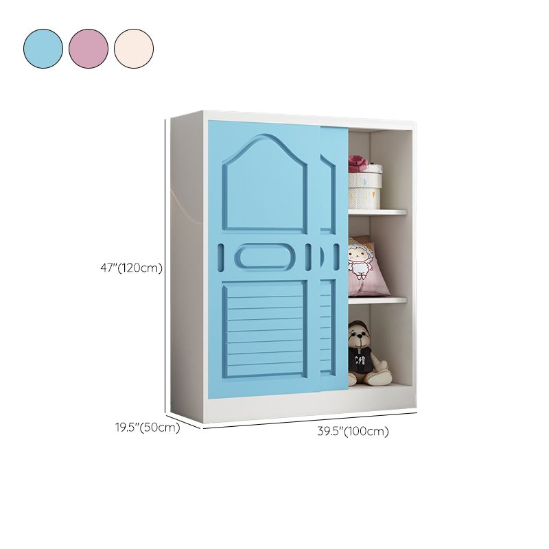 Pine Kid's Wardrobe Modern Wardrobe Closet With Sliding Door and Garment Rod