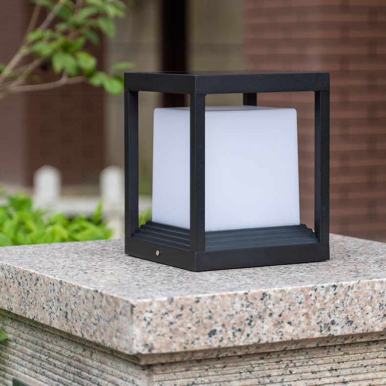 Solar Square Outdoor Lights Black Aluminum Waterproof Pillar Lamp for Garden