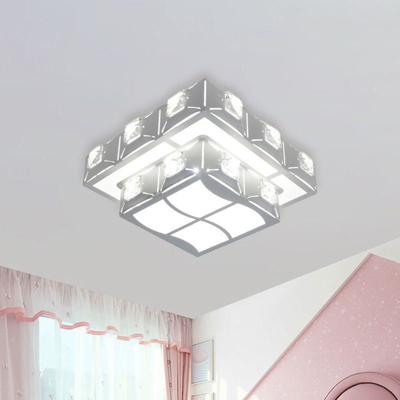 Plafonnier carré blanc à 2 niveaux, luminaire moderne encastré en cristal pour couloir, luminaire LED encastré