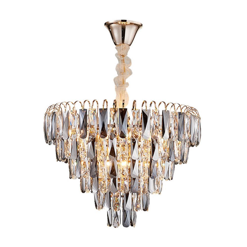 Faceted Crystal Block Tapered Chandelier Light Contemporary 5 Lights Gold Ceiling Light