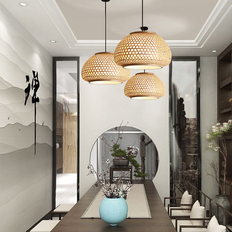 Lampe suspendue du pendentif globe avec room Shade Asia Style 1 Light suspendu au plafond Lanterne en beige