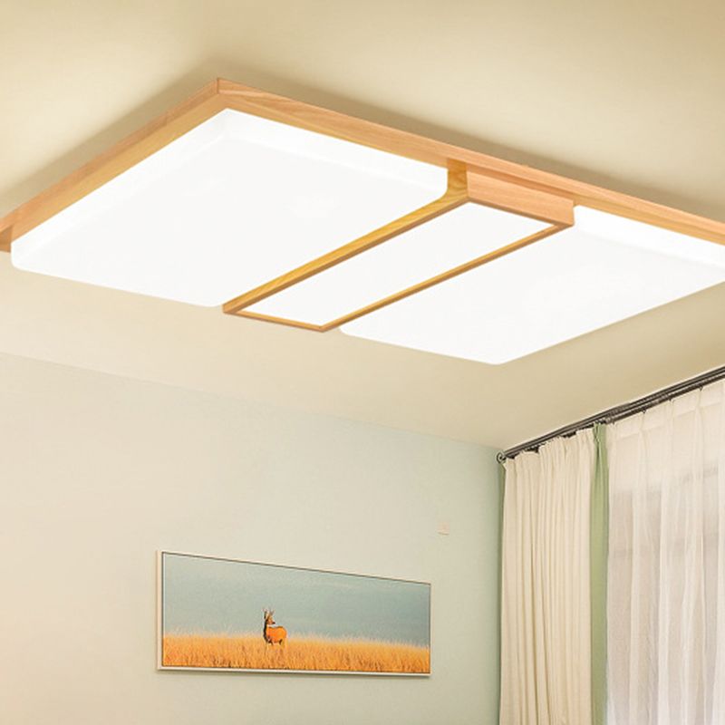 Lámpara de techo empotrada LED japonesa de madera con luz empotrada para sala de estar con forma rectangular