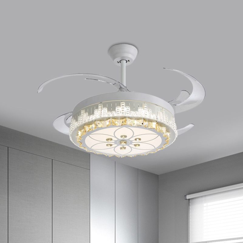 4 Blades LED Hanger Lamp Hedendaagse cirkelvormige Clear Clear Crystal Blocks Semi Flush Mount, 19 "breedte