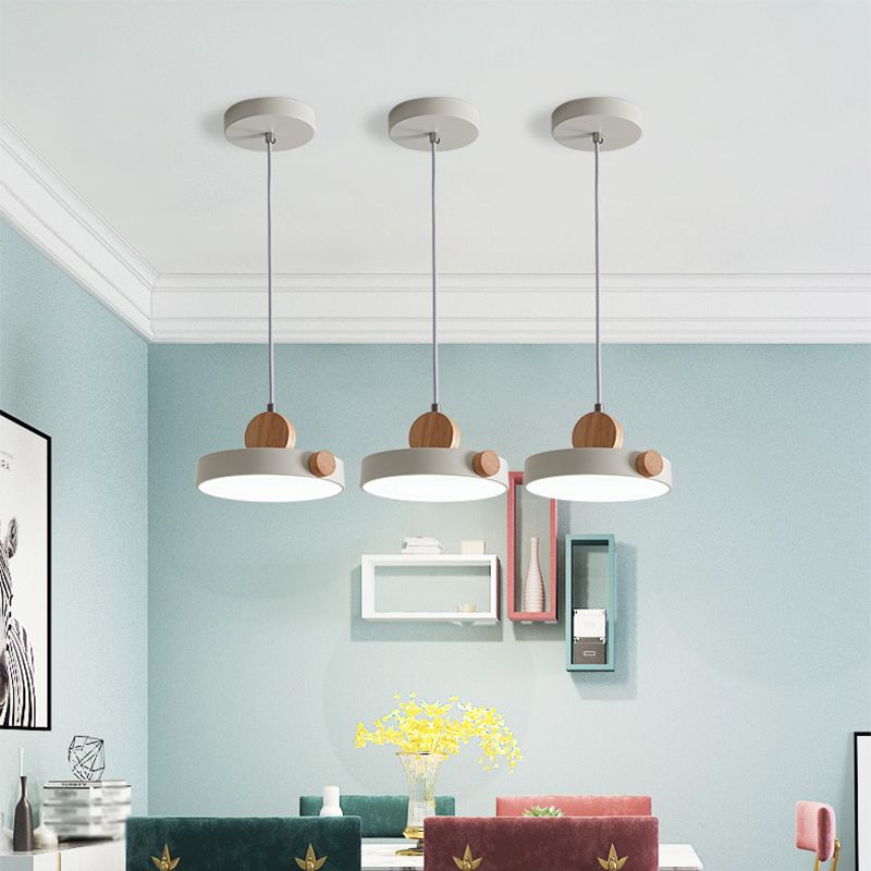 Grey/White/Green Round Hanging Light Nordic LED Acrylic Ceiling Suspension Lamp with Wood Decoration