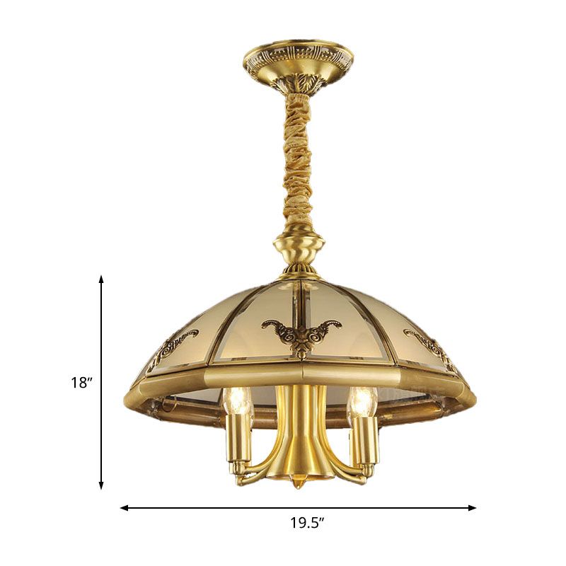 5 bulbes lustre en verre sableux Colonial Colonial Brass Dome Bedroom Pendant Lighting