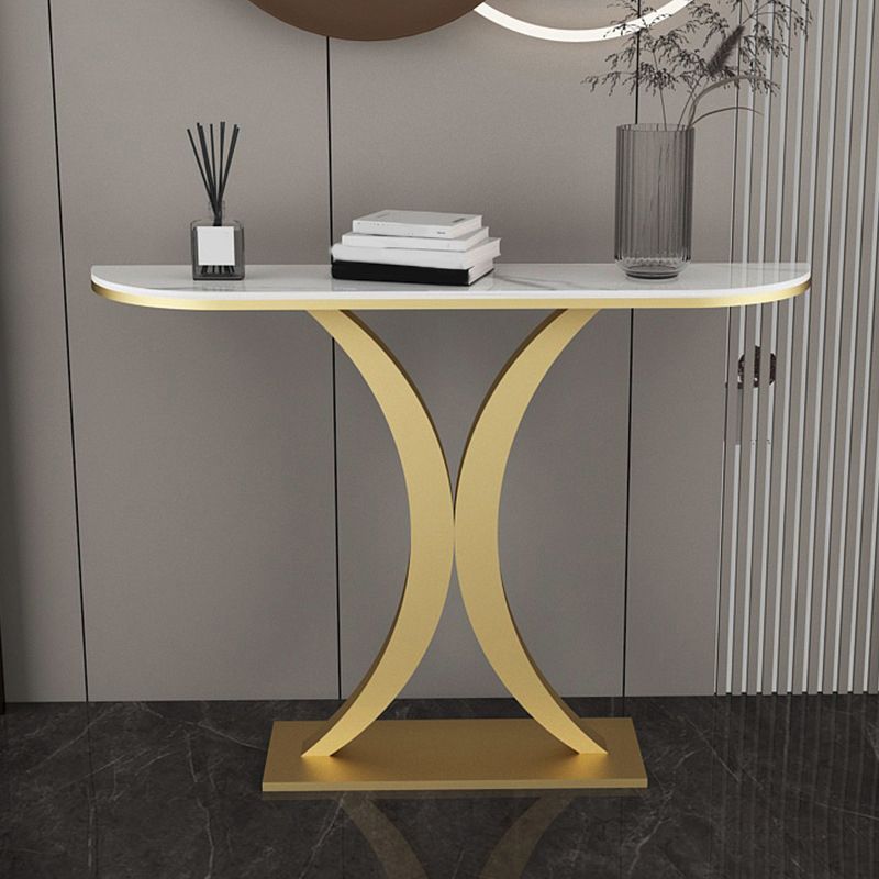 11" Wide Contemporary End Table Stone Half Moon Accent Table