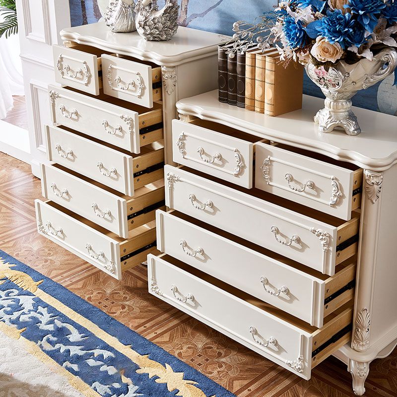 Classic Glam Wood Dresser White Storage Chest with Drawer for Bedroom