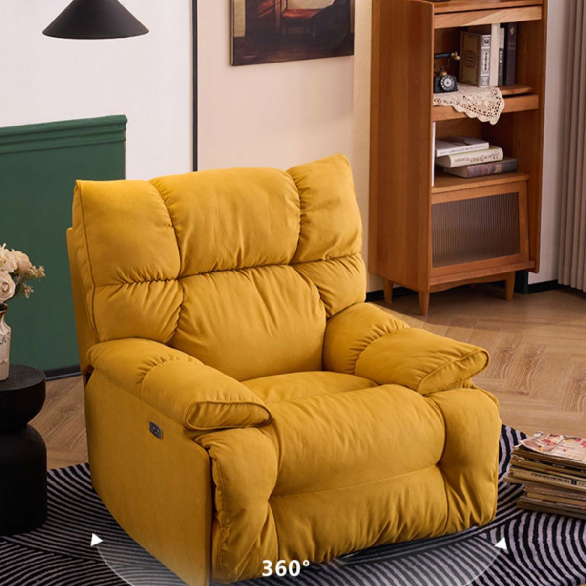 Solid Color Swivel Rocker Standard Recliner Microsuede Recliner Chair