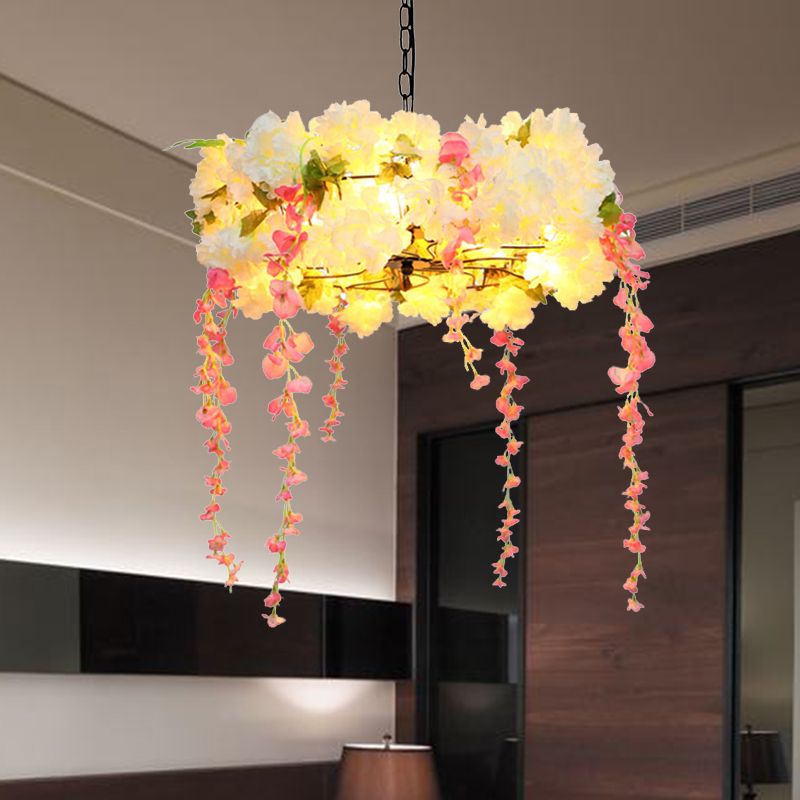 18"/21.5" W Flower Metal Chandelier Light Industrial 5 Heads Restaurant LED Down Lighting in White