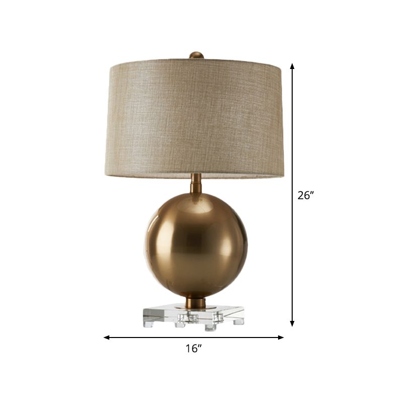 Flaxen Barrel Night Table Lamp Modern 1 Bulb Fabric Nightstand Light with Clear Crystal Pedestal