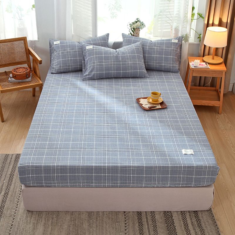 Cotton Sheet Sets 3-Piece Check Pattern Fade Resistant Bed Sheet