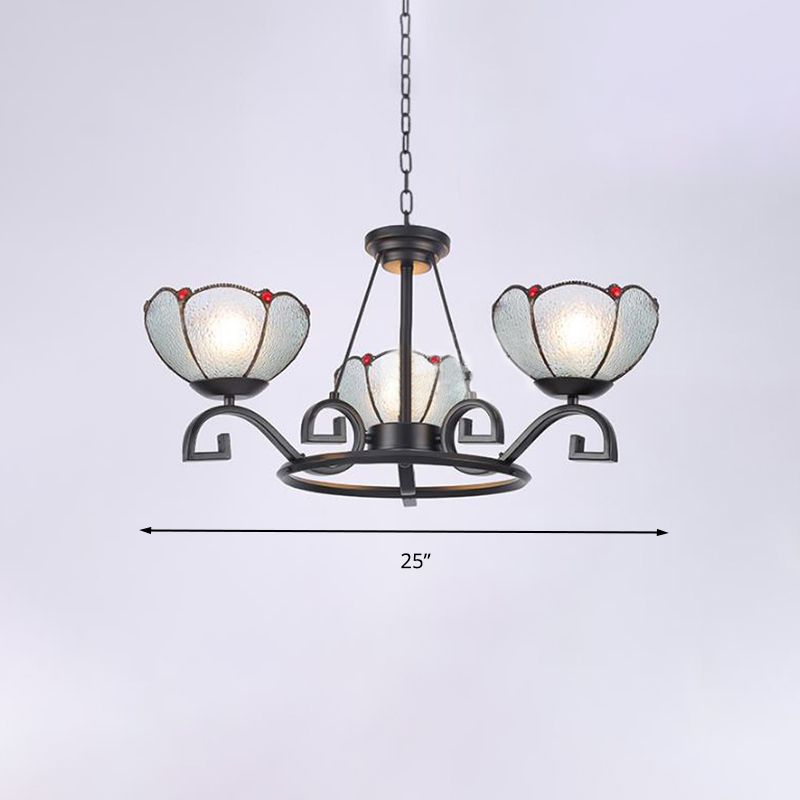 Tiffany Gem / Pearl / Magnolia Chandelier Light 3/6/8 Lumières Éclairage d'éclairage de suspension en verre givré en noir, 25 "/ 29" /36.5 "W