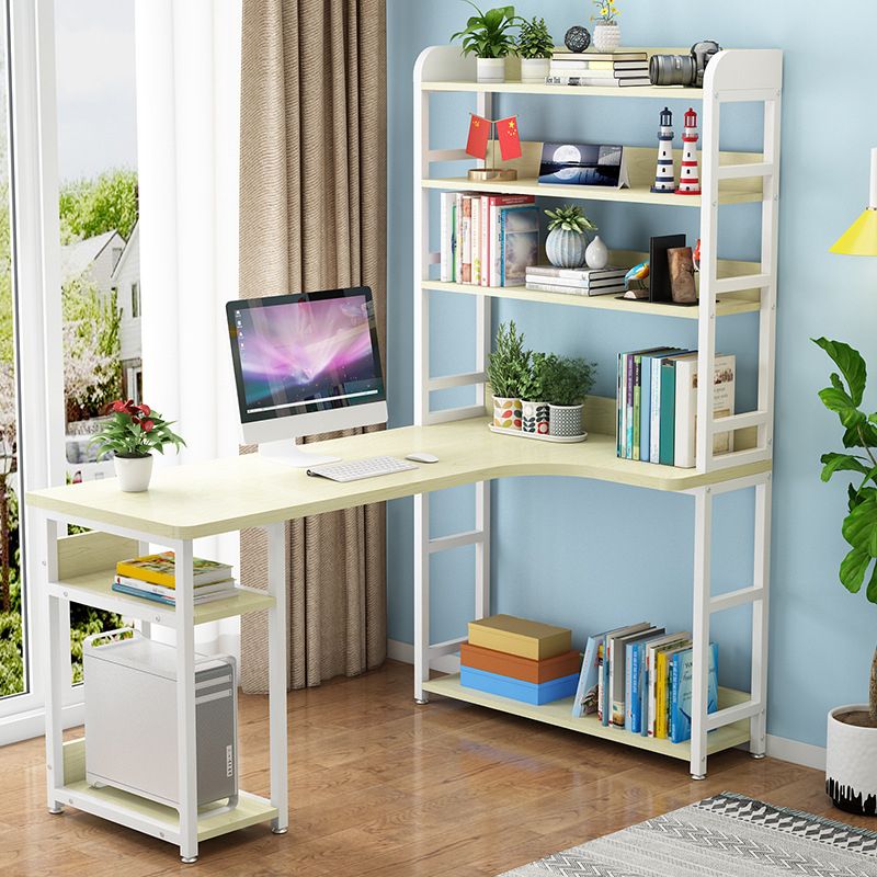 Contemporary Writing Desk L-Shape Writing Desk with Bookshelf