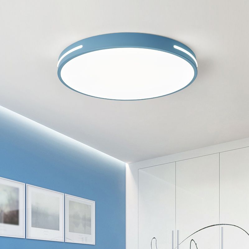 Round Shape LED Ceiling Lamp Modern Macaroon Iron 1 Light Flush Mount for Corridor