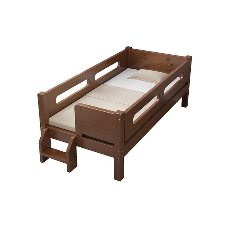 Glam Style Solid Wood Nursery Bed in Brown with Mattress and Guardrail