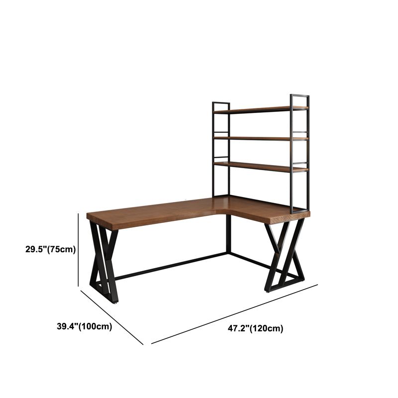 Solid Wood L-Shape Writing Desk Modern Office Desk with Bookshelf