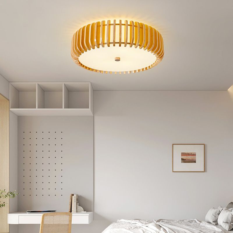 Wooden Ceiling Light Modern Ceiling Mount Light with Wood Shade for Bedroom