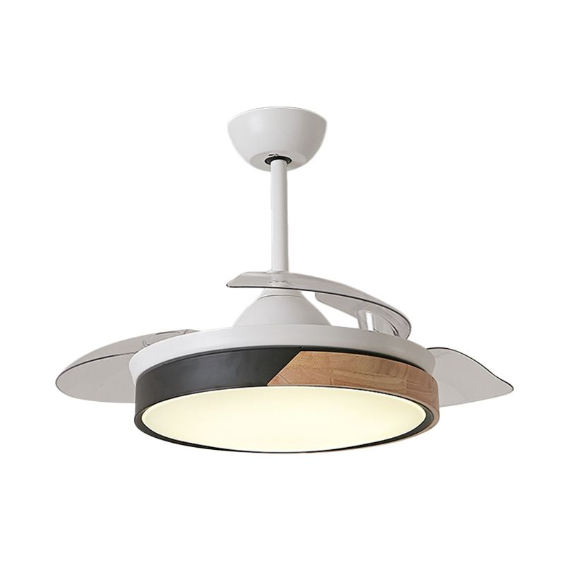 4-Blade Modernist LED Semi Flush Patchwork Round 20" Wide Ceiling Fan Light Fixture with Acrylic Shade