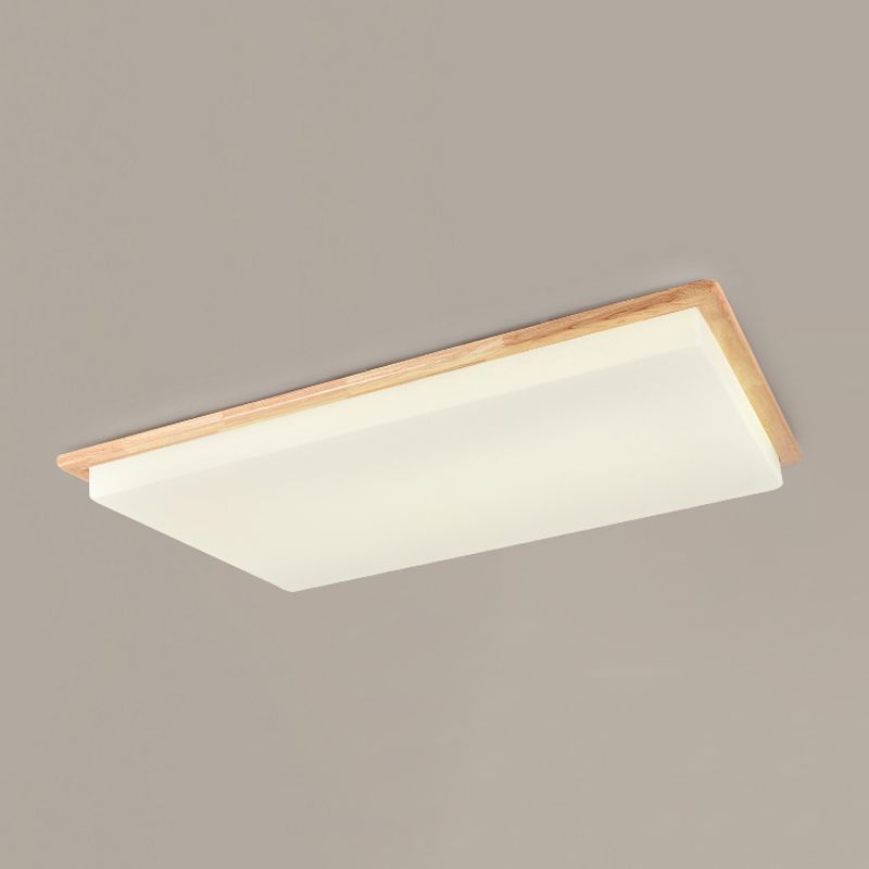 Modern LED Wood Flush Mount Geometric Shape Ceiling Light with Acrylic Shade for Bedroom