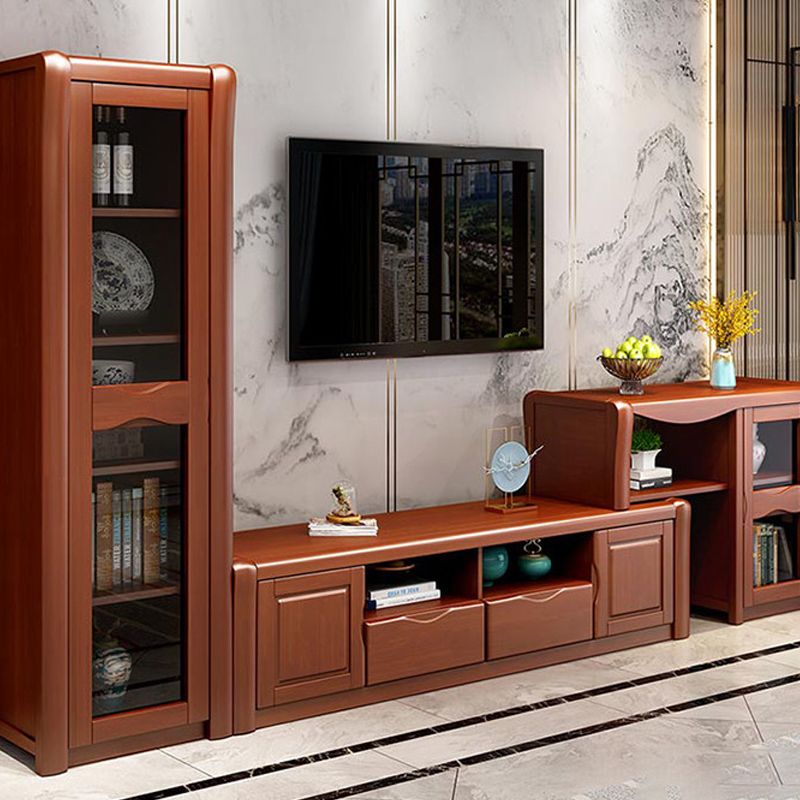 Modern Wood TV Stand Console Open Storage TV Media Stand with Doors for Living Room