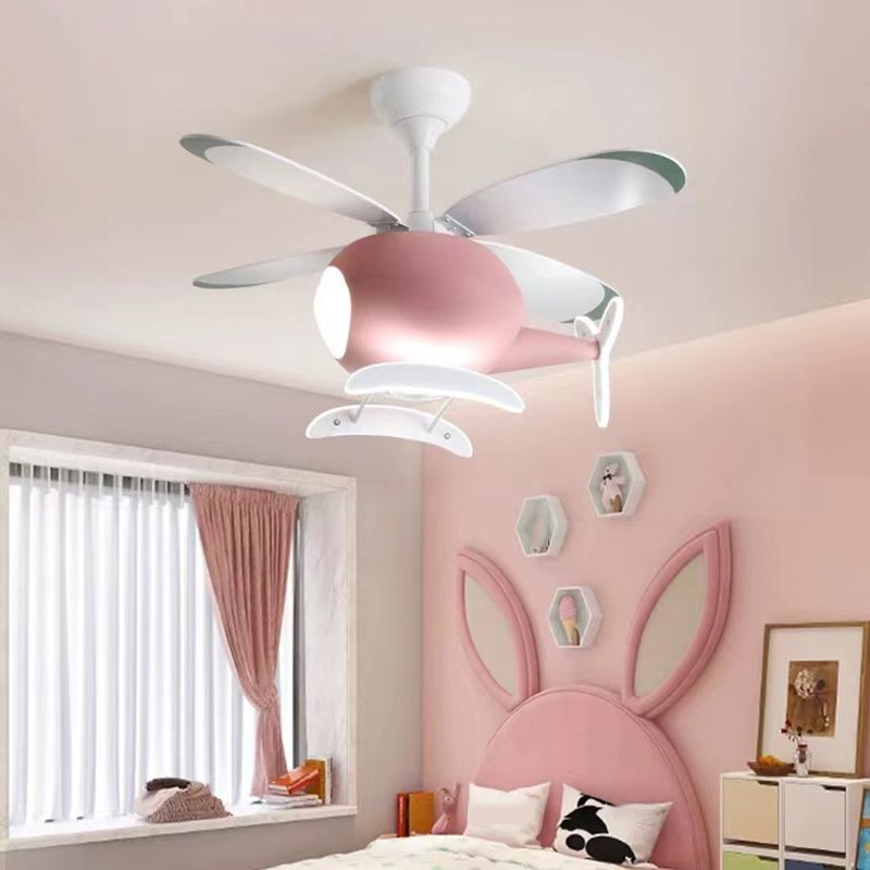 Nordic Style Ceiling Fan Lamp Helicopter Shape LED Ceiling Fan Light for Children's Room