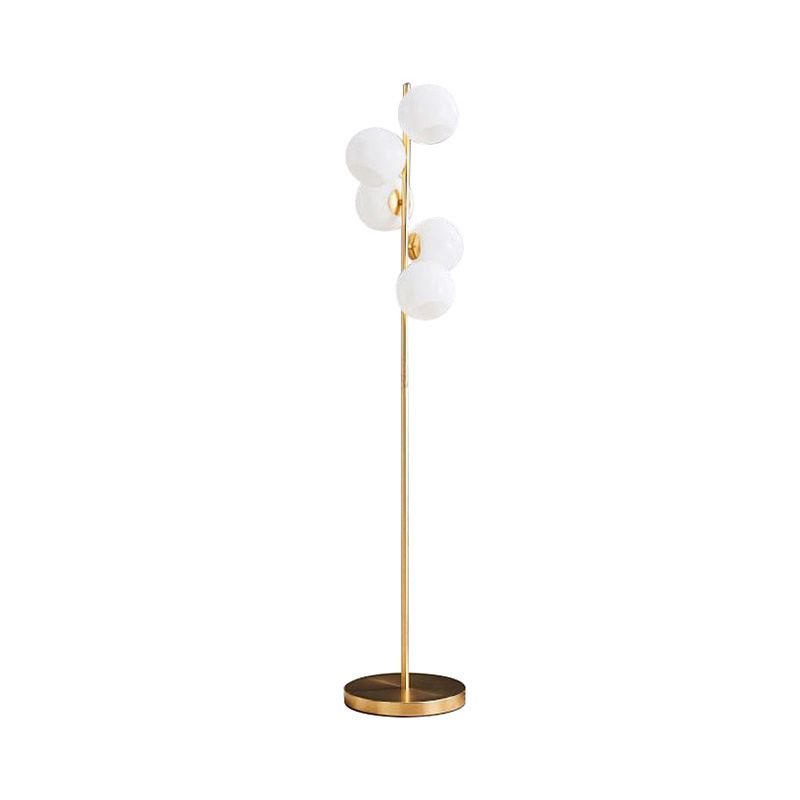 Orb Floor Standing Lamp Modernity Milky Glass 5-Light Gold Reading Floor Lighting for Living Room