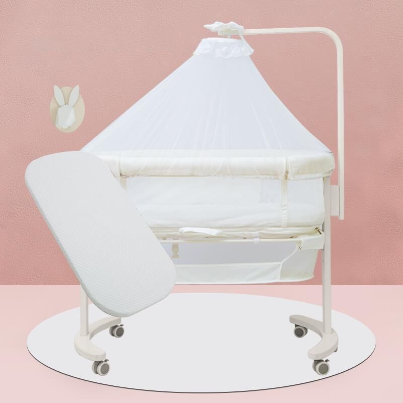 Modern Rocking Crib Cradle Metal Oval Bedside Bassinet with 4 Wheels