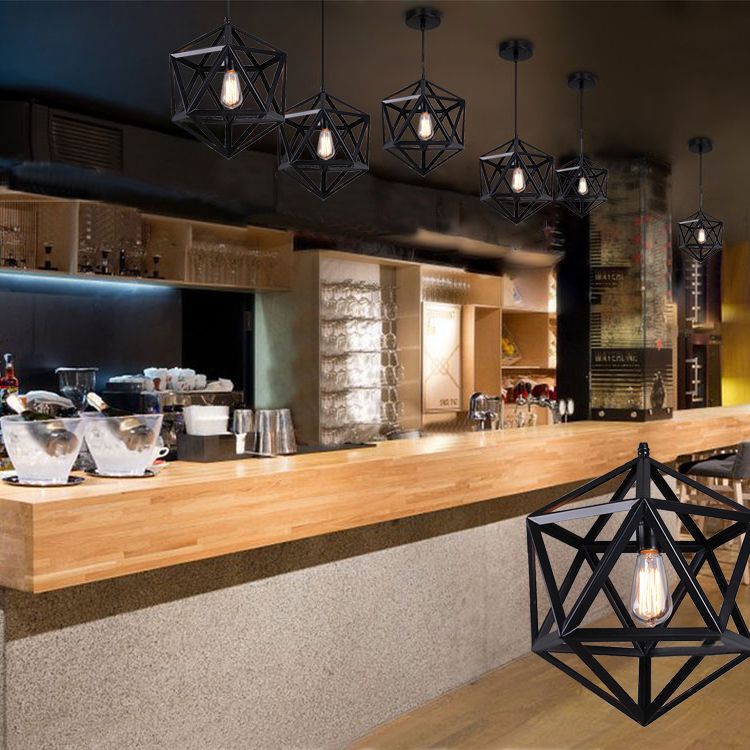 Geometrische metalen hanglamp verlichtingsarmatuur Vintage Style Restaurant Hangend plafondlicht in zwart