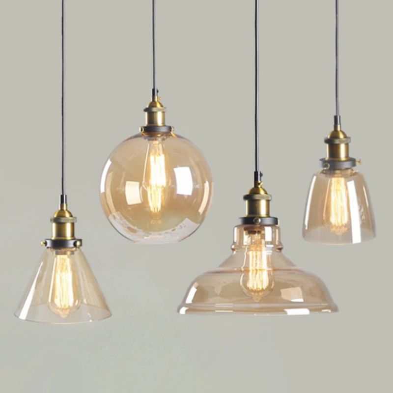 Amber Shaded Hanging Light Fixture Industrial Style Glass Restaurant Pendant Lighting Fixture