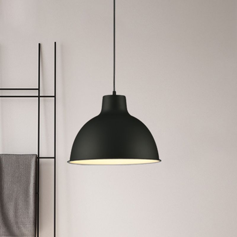 Luce a soffitto a cupola in stile loft 12 "/14" Dia 1 lampada sospesa in metallo con cordone regolabile in nero/bianco